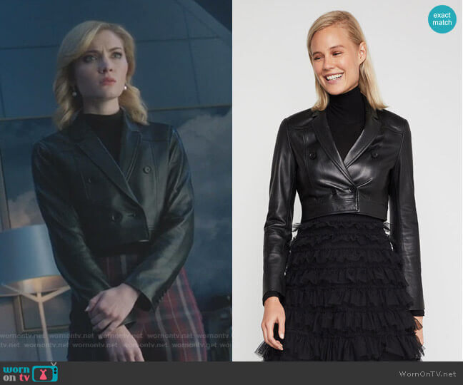 Bcbgmaxazria Leather Cropped Jacket worn by The Frost Sisters (Skyler Samuels) on The Gifted