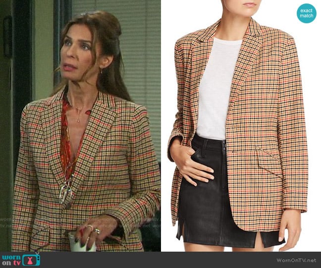 Current/Elliott The Date Night Plaid Blazer worn by Hope Williams (Kristian Alfonso) on Days of our Lives