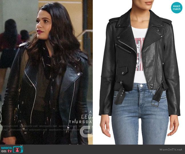 Current/Elliott The Shaina Leather Biker Jacket worn by Mel Vera (Melonie Diaz) on Charmed