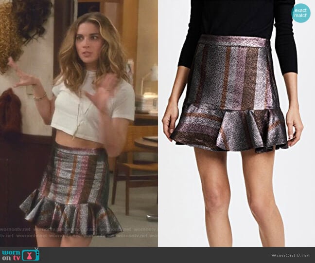 Derek Lam 10 Crosby Ruffle Hem Flounce Skirt worn by Alexis Rose (Annie Murphy) on Schitts Creek
