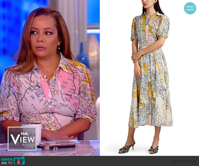 Derek Lam 10 Crosby Map-Print Crepe Shirtdress worn by Sunny Hostin on The View