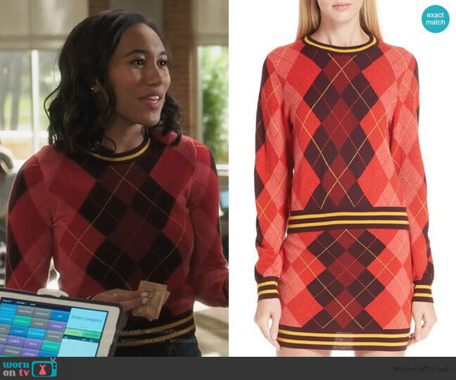 Rag & Bone Dex Argyle Sweater worn by Caitlin Martell-Lewis (Sydney Park) on Pretty Little Liars The Perfectionists