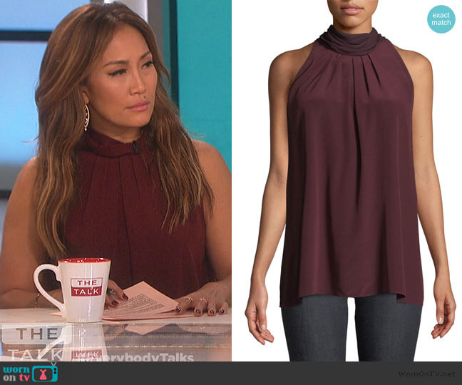Diane von Furstenberg Sleeveless High-Neck Silk Blouse worn by Carrie Inaba on The Talk