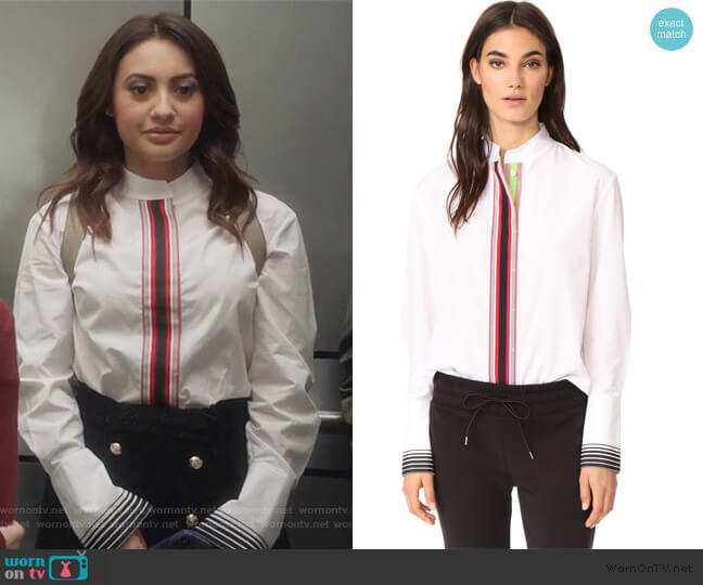 Diane von Furstenberg Stripe Placket Button Down Top worn by Ana Torres (Francia Raisa) on Grown-ish