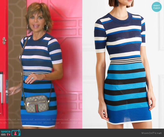 Diane von Furstenberg Striped Ribbed Cotton-Blend Dress worn by Lisa Rinna on The Real Housewives of Beverly Hills