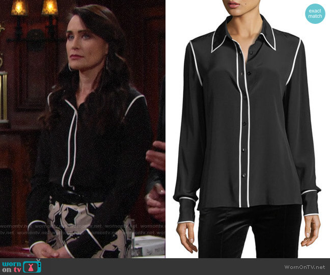 Diane von Furstenberg Collared Silk Blouse worn by Quinn Fuller (Rena Sofer) on The Bold and the Beautiful