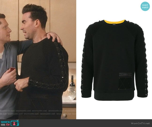 Diesel Lace-Up Detail Sweatshirt worn by David Rose (Daniel Levy) on Schitts Creek