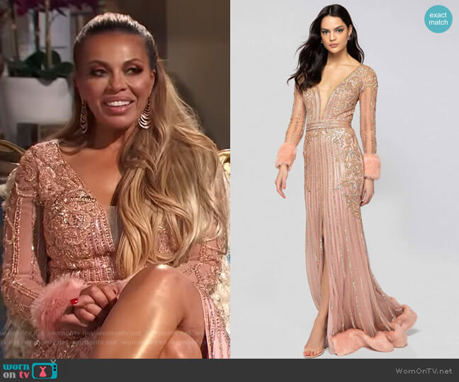 Terani Couture Bead Embellished Plunging Evening Gown worn by Dolores Catania on The Real Housewives of New Jersey