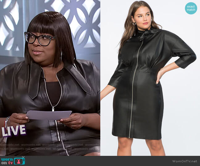 Eloquii Tie Neck Faux Leather Dress worn by Loni Love on The Real