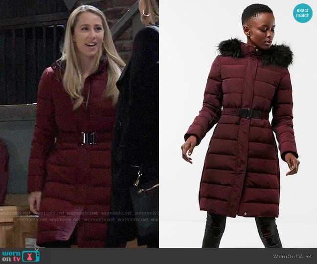Express Long Down Belted Smocked Puffer Jacket worn by Josslyn Jacks (Eden McCoy) on General Hospital