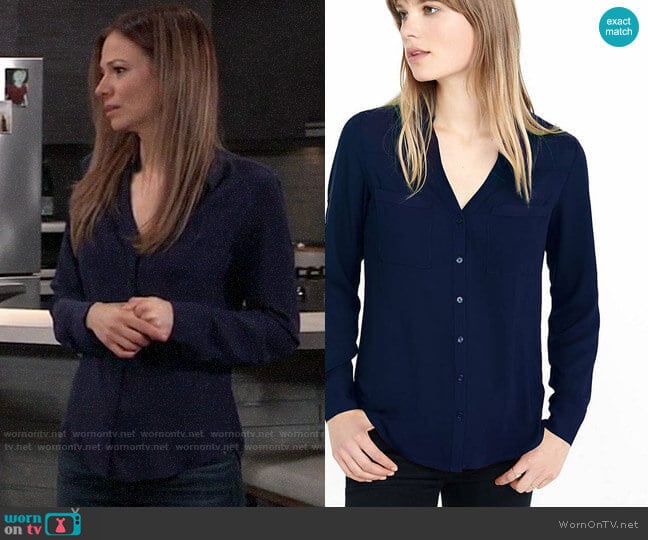 Express Slim Fit Portofino Shirt worn by Kim Nero (Tamara Braun) on General Hospital