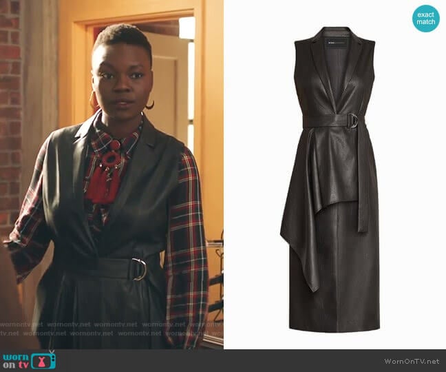 Bcbgmaxazria Faux Leather Drape Front Long Vest worn by Mina Okafor (Shaunette Renee Wilson) on The Resident