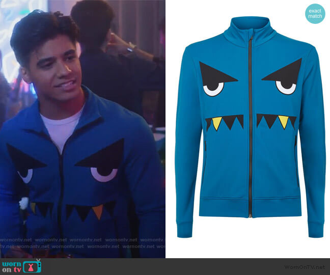 Fendi Printed Monster Face Track Jacket worn by Vivek Shah (Jordan Buhat) on Grown-ish