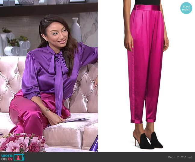Fleur du Mal Racing Stripe Silk Tuxedo Pants worn by Jeannie Mai on The Real
