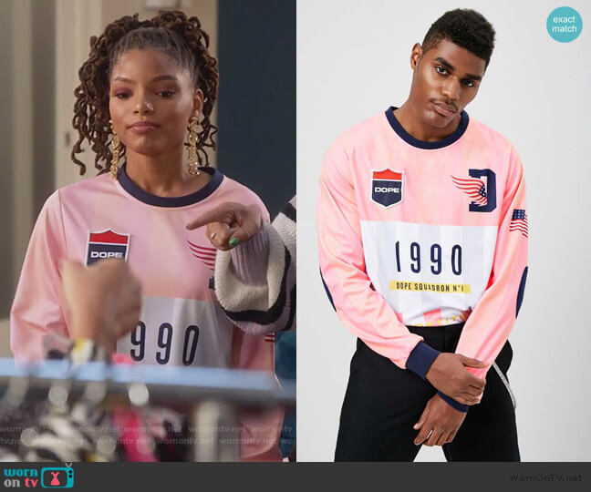 Forever 21 Dope Striped-Colorblock Jersey worn by Skylar Forster (Halle Bailey) on Grown-ish