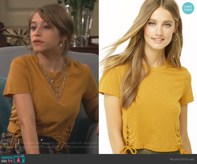 Forever 21 Slub Knit Lace-Up Tee worn by Shannon (Odessa Adlon) on Fam