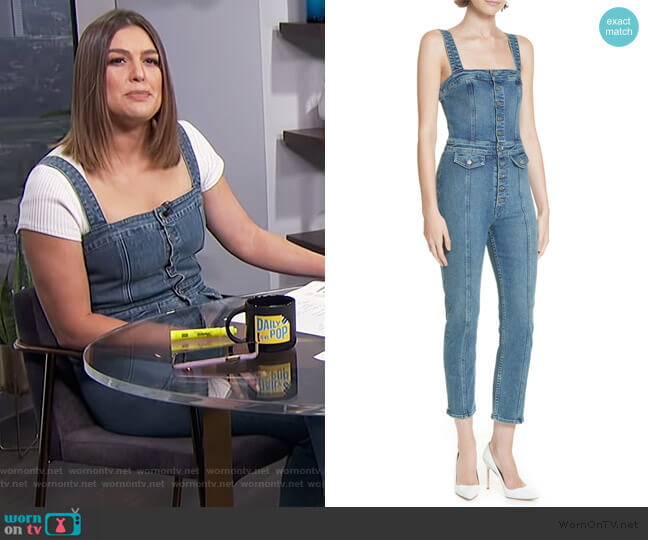 GRLFRND Hill Skinny Overalls worn by Carissa Loethen Culiner on E! News