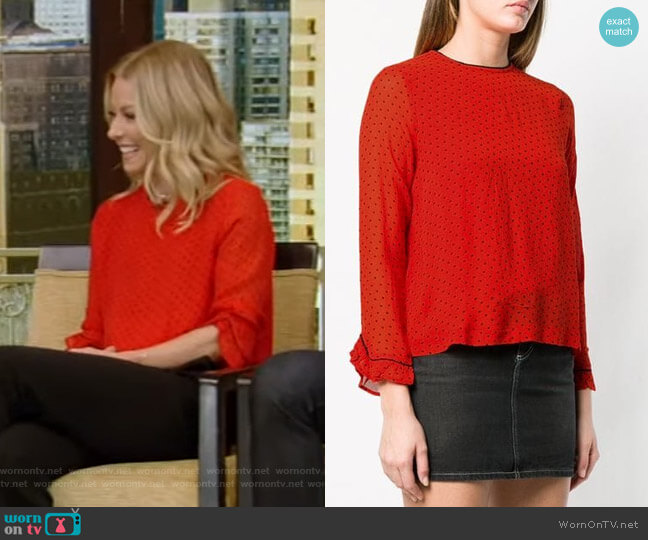 Ganni Polka Dot Blouse worn by Kelly Ripa on Live with Kelly and Mark