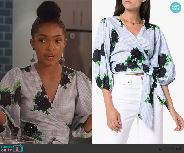 Ganni Pine Embellished Top worn by Zoey Johnson (Yara Shahidi) on Grown-ish