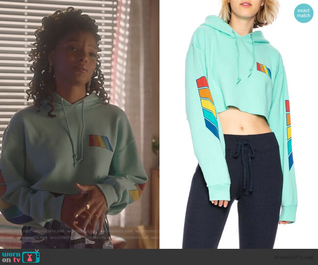 Free and Easy Natural Rainbow Cropped Hoodie worn by Skylar Forster (Halle Bailey) on Grown-ish