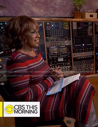 Gayle’s red striped ribbed dress on CBS Mornings
