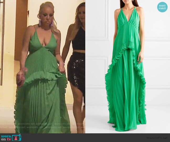 Halston Heritage Ruffled plissé-chiffon maxi dress worn by Margaret Josephs on The Real Housewives of New Jersey