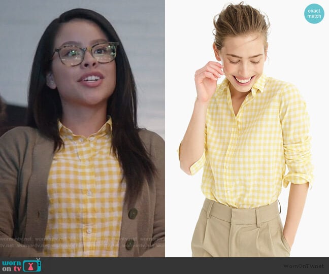 J. Crew Classic-fit boy shirt in crinkle gingham worn by Mariana Foster (Cierra Ramirez) on Good Trouble