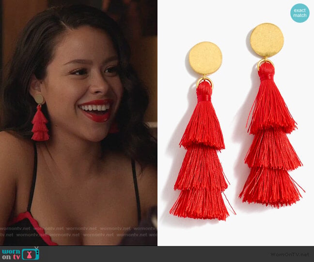 J. Crew Tiered tassel earrings worn by Mariana Foster (Cierra Ramirez) on Good Trouble