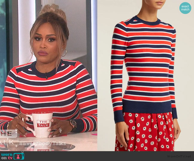 Joostricot Peachskin Striped Cotton-blend Sweater worn by Eve on The Talk