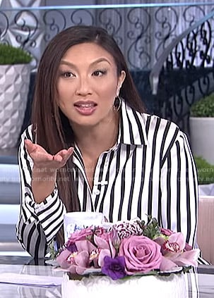 Jeannie’s striped asymmetric shirtdress on The Real