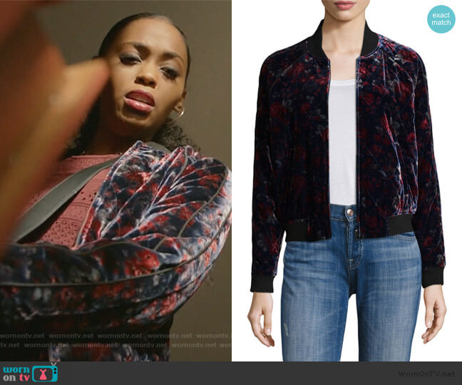 Joie Mace Floral Velvet Bomber Jacket worn by Anissa Pierce (Nafessa Williams) on Black Lightning