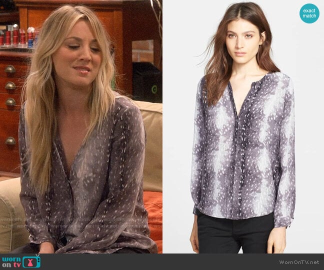 Joie Moema Fawn Print Blouse worn by Penny Hofstadter (Kaley Cuoco) on The Big Bang Theory