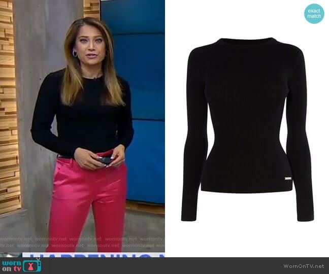 Karen Millen Crew-Neck Ribbed Jumper worn by Ginger Zee on Good Morning America
