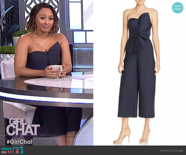Keepsake Love Light Strapless Ruffle-Front Jumpsuit worn by Tamera Mowry on The Real