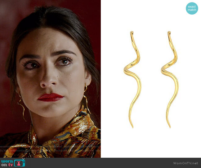 Kenneth Jay Lane Polished Gold Swirl Post Earrings worn by Cristal Jennings (Daniella Alonso) on Dynasty