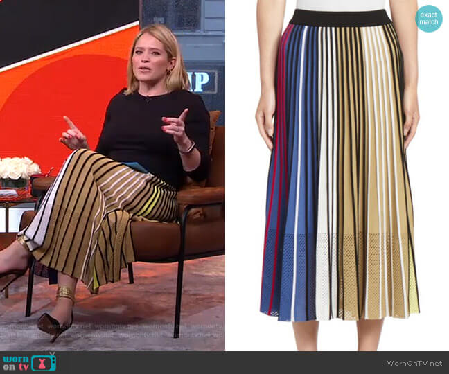 Kenzo Colorblock Ribbed A-Line Skirt worn by Sara Haines on Good Morning America