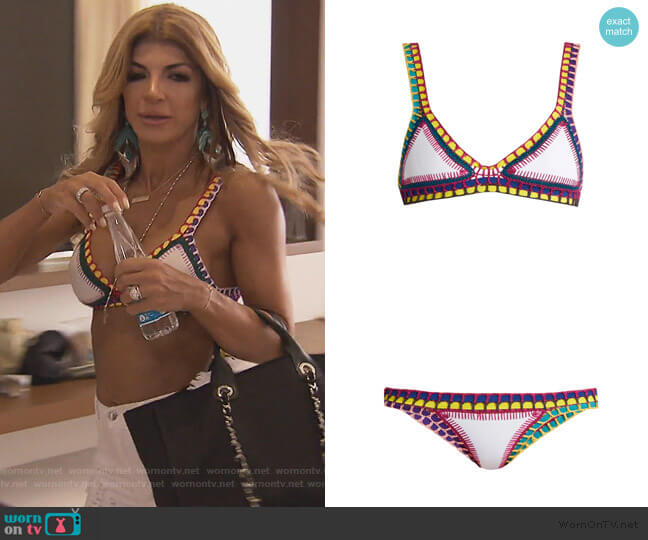 Kiini Yaz crochet-trimmed triangle bikini worn by Teresa Giudice on The Real Housewives of New Jersey