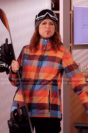 Kimmy’s multicolored check snowboard jacket on Unbreakable Kimmy Schmidt
