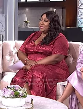 Loni’s red jacquard wrap dress on The Real