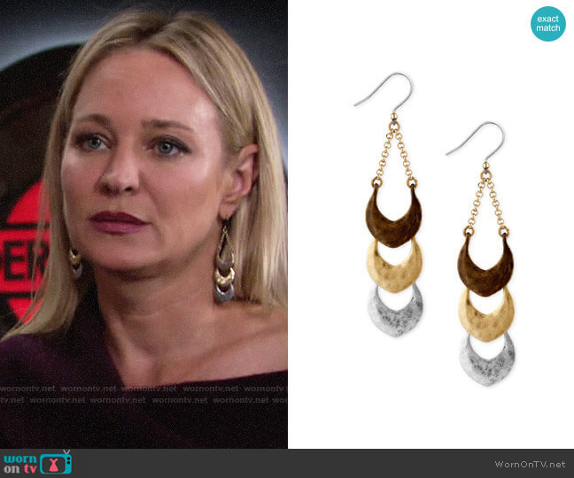 Lucky Brand Tri-Tone Triple Drop Earrings worn by Sharon Newman (Sharon Case) on The Young and the Restless