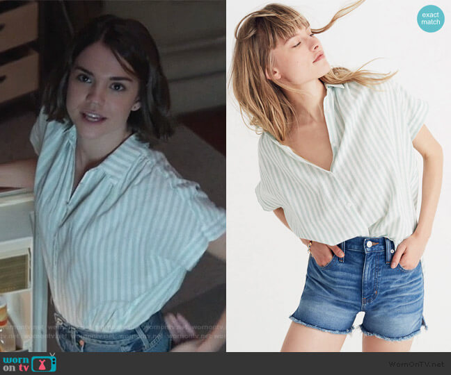 Madewell Central Shirt in Mint Stripe worn by Callie Foster (Maia Mitchell) on Good Trouble