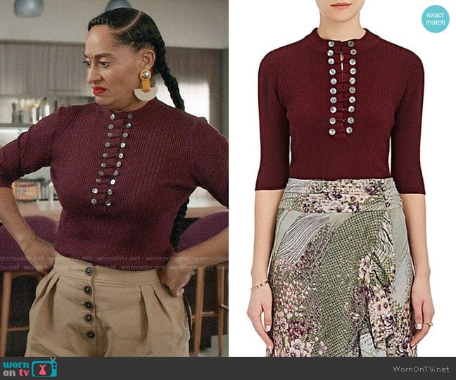 Maison Mayle Renee Rib-Knit Wool-Silk Henley worn by Rainbow Johnson (Tracee Ellis Ross) on Black-ish