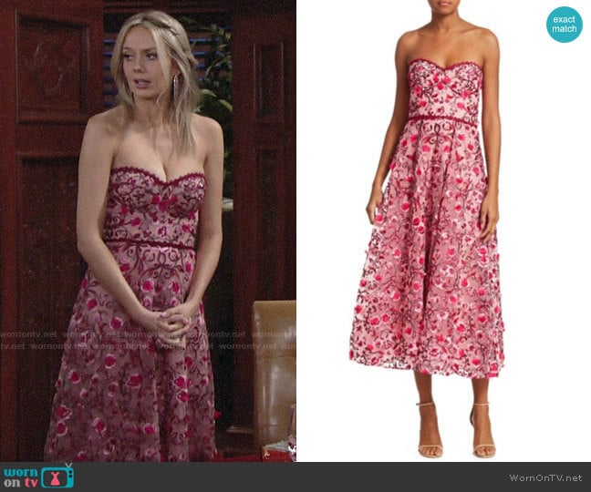 Marchesa Notte Strapless Sweetheart Embroidered Floral Tulle A-Line Dress worn by Abby Newman (Melissa Ordway) on The Young and the Restless