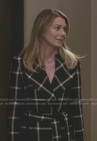 Meredith’s black windowpane checked coat on Grey’s Anatomy