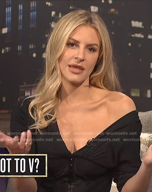 Morgan’s black hook and eye closure mini dress on E! News Nightly Pop