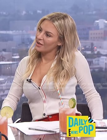 Morgan’s contrast trim cardigan on E! News Daily Pop