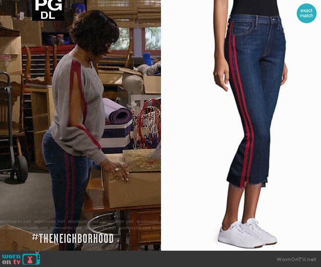 Mother Insider Striped Raw-Edge Jeans worn by Tina Butler (Tichina Arnold) on The Neighborhood