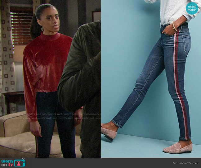 Mother The Looker High-Rise Striped Skinny Jeans worn by Zoe (Kiara Barnes) on The Bold and the Beautiful