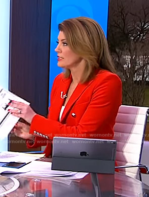 Nora’s red double breasted blazer on CBS This Morning