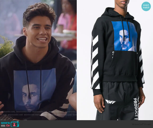 Off White Bernini print hoodie worn by Vivek Shah (Jordan Buhat) on Grown-ish